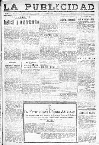 'La publicidad  : diario de avisos noticias y telegramas. Eco fiel de la opinión y verdadero defensor de los intereses morales y materiales de Granada y su provincia' - Año LII Número 23416  - 1932 Agosto 27