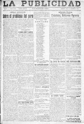 'La publicidad  : diario de avisos noticias y telegramas. Eco fiel de la opinión y verdadero defensor de los intereses morales y materiales de Granada y su provincia' - Año LII Número 23426  - 1932 Septiembre 08