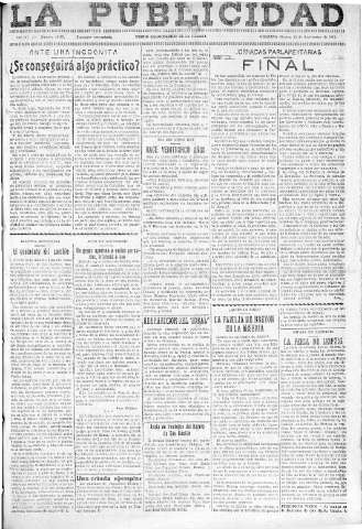 'La publicidad  : diario de avisos noticias y telegramas. Eco fiel de la opinión y verdadero defensor de los intereses morales y materiales de Granada y su provincia' - Año LII Número 23430  - 1932 Septiembre 13