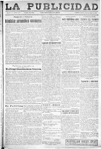 'La publicidad  : diario de avisos noticias y telegramas. Eco fiel de la opinión y verdadero defensor de los intereses morales y materiales de Granada y su provincia' - Año LII Número 33443  - 1932 Septiembre 28