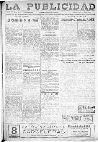 'La publicidad  : diario de avisos noticias y telegramas. Eco fiel de la opinión y verdadero defensor de los intereses morales y materiales de Granada y su provincia' - Año LII Número 33451  - 1932 Octubre 08