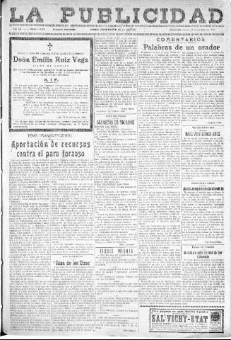 'La publicidad  : diario de avisos noticias y telegramas. Eco fiel de la opinión y verdadero defensor de los intereses morales y materiales de Granada y su provincia' - Año LII Número 33455  - 1932 Octubre 13