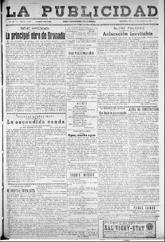 'La publicidad  : diario de avisos noticias y telegramas. Eco fiel de la opinión y verdadero defensor de los intereses morales y materiales de Granada y su provincia' - Año LII Número 33462  - 1932 Octubre 21