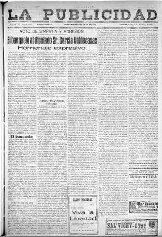 'La publicidad  : diario de avisos noticias y telegramas. Eco fiel de la opinión y verdadero defensor de los intereses morales y materiales de Granada y su provincia' - Año LII Número 33477  - 1932 Noviembre 08