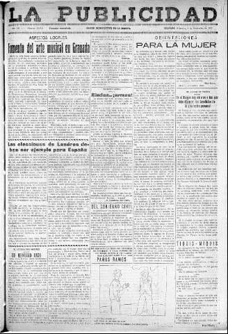 'La publicidad  : diario de avisos noticias y telegramas. Eco fiel de la opinión y verdadero defensor de los intereses morales y materiales de Granada y su provincia' - Año LII Número 33478  - 1932 Noviembre 09