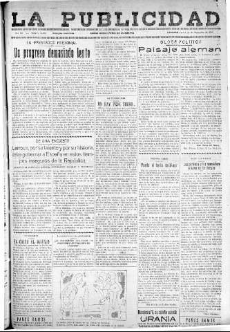 'La publicidad  : diario de avisos noticias y telegramas. Eco fiel de la opinión y verdadero defensor de los intereses morales y materiales de Granada y su provincia' - Año LII Número 33479  - 1932 Noviembre 10