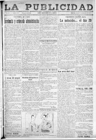 'La publicidad  : diario de avisos noticias y telegramas. Eco fiel de la opinión y verdadero defensor de los intereses morales y materiales de Granada y su provincia' - Año LII Número 33471  - 1932 Noviembre 11