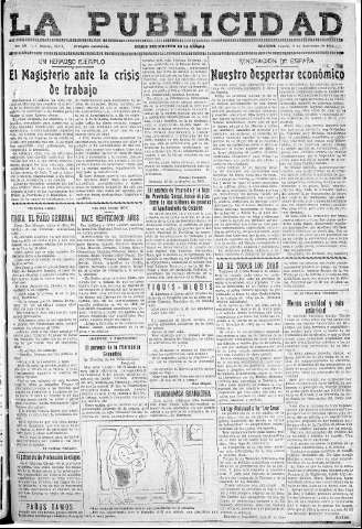 'La publicidad  : diario de avisos noticias y telegramas. Eco fiel de la opinión y verdadero defensor de los intereses morales y materiales de Granada y su provincia' - Año LII Número 33478  - 1932 Noviembre 19