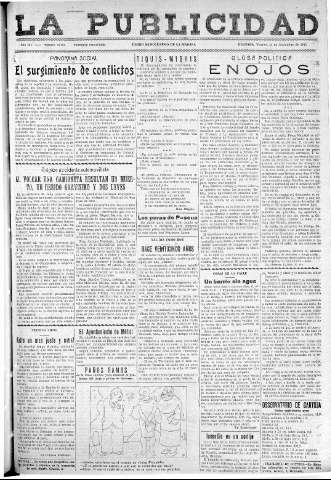 'La publicidad  : diario de avisos noticias y telegramas. Eco fiel de la opinión y verdadero defensor de los intereses morales y materiales de Granada y su provincia' - Año LII Número 33483  - 1932 Noviembre 25
