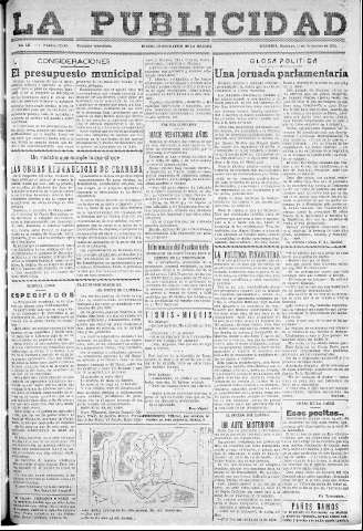 'La publicidad  : diario de avisos noticias y telegramas. Eco fiel de la opinión y verdadero defensor de los intereses morales y materiales de Granada y su provincia' - Año LII Número 33485  - 1932 Noviembre 27