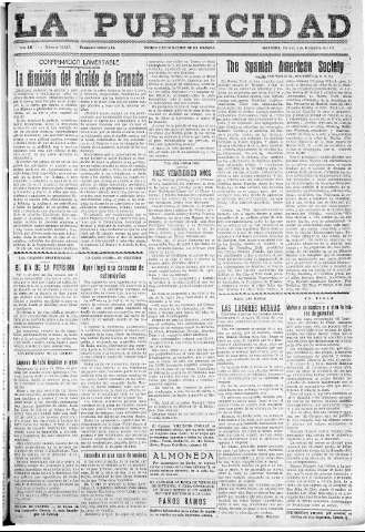 'La publicidad  : diario de avisos noticias y telegramas. Eco fiel de la opinión y verdadero defensor de los intereses morales y materiales de Granada y su provincia' - Año LII Número 33495  - 1932 Diciembre 09