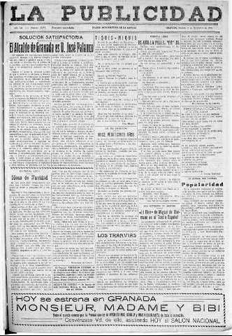 'La publicidad  : diario de avisos noticias y telegramas. Eco fiel de la opinión y verdadero defensor de los intereses morales y materiales de Granada y su provincia' - Año LII Número 33502  - 1932 Diciembre 17