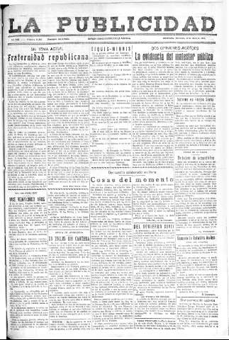 'La publicidad  : diario de avisos noticias y telegramas. Eco fiel de la opinión y verdadero defensor de los intereses morales y materiales de Granada y su provincia' - Año LIII Número 33213  - 1933 Abril 19