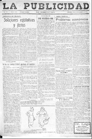 'La publicidad  : diario de avisos noticias y telegramas. Eco fiel de la opinión y verdadero defensor de los intereses morales y materiales de Granada y su provincia' - Año LIII Número 18476  - 1934 Diciembre 21