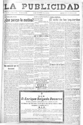 'La publicidad  : diario de avisos noticias y telegramas. Eco fiel de la opinión y verdadero defensor de los intereses morales y materiales de Granada y su provincia' - Año LIV Número 18445  - 1935 Octubre 22