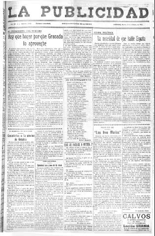 'La publicidad  : diario de avisos noticias y telegramas. Eco fiel de la opinión y verdadero defensor de los intereses morales y materiales de Granada y su provincia' - Año LIV Número 18453  - 1935 Octubre 31