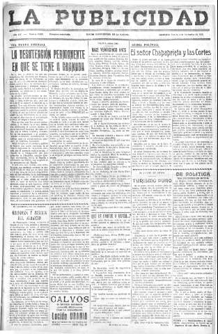 'La publicidad  : diario de avisos noticias y telegramas. Eco fiel de la opinión y verdadero defensor de los intereses morales y materiales de Granada y su provincia' - Año LIV Número 18457  - 1935 Noviembre 05