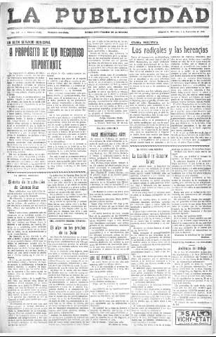 'La publicidad  : diario de avisos noticias y telegramas. Eco fiel de la opinión y verdadero defensor de los intereses morales y materiales de Granada y su provincia' - Año LIV Número 18458  - 1935 Noviembre 06