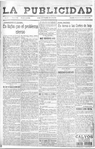'La publicidad  : diario de avisos noticias y telegramas. Eco fiel de la opinión y verdadero defensor de los intereses morales y materiales de Granada y su provincia' - Año LIV Número 18464  - 1935 Noviembre 13