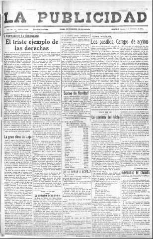 'La publicidad  : diario de avisos noticias y telegramas. Eco fiel de la opinión y verdadero defensor de los intereses morales y materiales de Granada y su provincia' - Año LIV Número 18465  - 1935 Noviembre 14