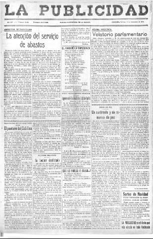'La publicidad  : diario de avisos noticias y telegramas. Eco fiel de la opinión y verdadero defensor de los intereses morales y materiales de Granada y su provincia' - Año LIV Número 18466  - 1935 Noviembre 15