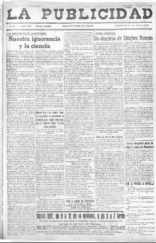 'La publicidad  : diario de avisos noticias y telegramas. Eco fiel de la opinión y verdadero defensor de los intereses morales y materiales de Granada y su provincia' - Año LIV Número 18476  - 1935 Noviembre 27