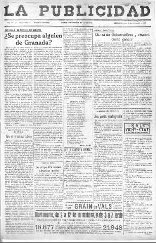 'La publicidad  : diario de avisos noticias y telegramas. Eco fiel de la opinión y verdadero defensor de los intereses morales y materiales de Granada y su provincia' - Año LIV Número 18477  - 1935 Noviembre 28