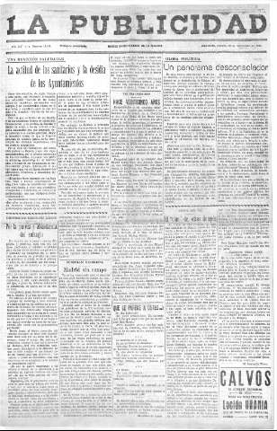 'La publicidad  : diario de avisos noticias y telegramas. Eco fiel de la opinión y verdadero defensor de los intereses morales y materiales de Granada y su provincia' - Año LIV Número 18479  - 1935 Noviembre 30