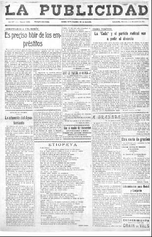 'La publicidad  : diario de avisos noticias y telegramas. Eco fiel de la opinión y verdadero defensor de los intereses morales y materiales de Granada y su provincia' - Año LIV Número 18482  - 1935 Diciembre 04
