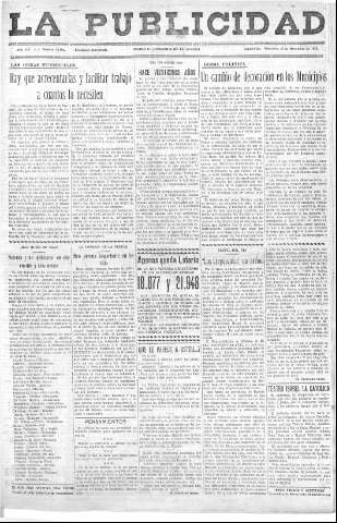 'La publicidad  : diario de avisos noticias y telegramas. Eco fiel de la opinión y verdadero defensor de los intereses morales y materiales de Granada y su provincia' - Año LIV Número 18494  - 1935 Diciembre 18