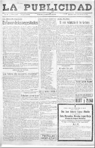 'La publicidad  : diario de avisos noticias y telegramas. Eco fiel de la opinión y verdadero defensor de los intereses morales y materiales de Granada y su provincia' - Año LIV Número 18495  - 1935 Diciembre 19