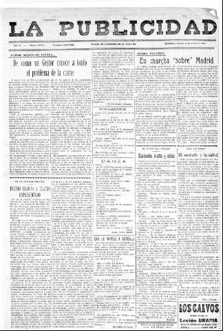 'La publicidad  : diario de avisos noticias y telegramas. Eco fiel de la opinión y verdadero defensor de los intereses morales y materiales de Granada y su provincia' - Año LV Número 18514  - 1936 Enero 11