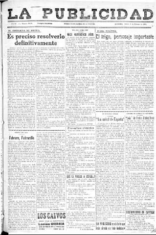 'La publicidad  : diario de avisos noticias y telegramas. Eco fiel de la opinión y verdadero defensor de los intereses morales y materiales de Granada y su provincia' - Año LV Número 18536  - 1936 Febrero 06