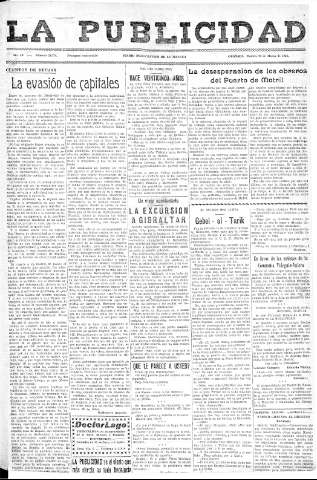'La publicidad  : diario de avisos noticias y telegramas. Eco fiel de la opinión y verdadero defensor de los intereses morales y materiales de Granada y su provincia' - Año LV Número 18574  - 1936 Marzo 24
