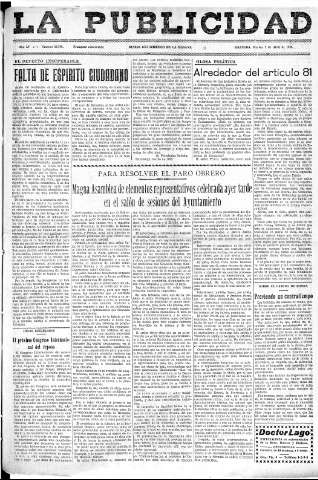 'La publicidad  : diario de avisos noticias y telegramas. Eco fiel de la opinión y verdadero defensor de los intereses morales y materiales de Granada y su provincia' - Año LV Número 18586  - 1936 Abril 07