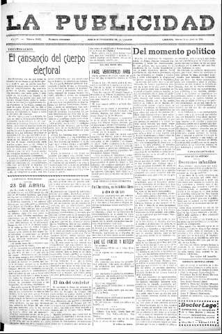 'La publicidad  : diario de avisos noticias y telegramas. Eco fiel de la opinión y verdadero defensor de los intereses morales y materiales de Granada y su provincia' - Año LV Número 18602  - 1936 Abril 28