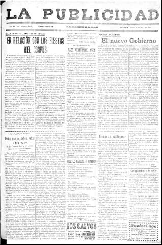 'La publicidad  : diario de avisos noticias y telegramas. Eco fiel de la opinión y verdadero defensor de los intereses morales y materiales de Granada y su provincia' - Año LV Número 18615  - 1936 Mayo 14