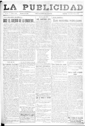 'La publicidad  : diario de avisos noticias y telegramas. Eco fiel de la opinión y verdadero defensor de los intereses morales y materiales de Granada y su provincia' - Año LV Número 18619  - 1936 Mayo 19