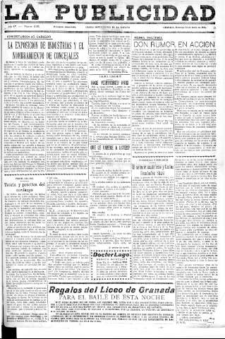 'La publicidad  : diario de avisos noticias y telegramas. Eco fiel de la opinión y verdadero defensor de los intereses morales y materiales de Granada y su provincia' - Año LV Número 18641  - 1936 Junio 14