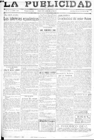 'La publicidad  : diario de avisos noticias y telegramas. Eco fiel de la opinión y verdadero defensor de los intereses morales y materiales de Granada y su provincia' - Año LV Número 18649  - 1936 Junio 24