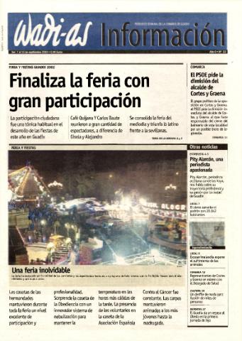 'Wadi-as información : periódico semanal de la comarca de Guadix.' - Año 0 Número 22 - 2002 septiembre 7