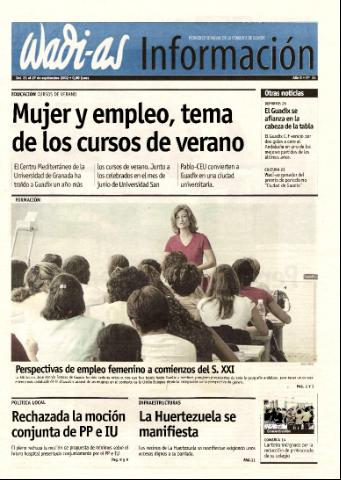'Wadi-as información : periódico semanal de la comarca de Guadix.' - Año 0 Número 24 - 2002 septiembre 21
