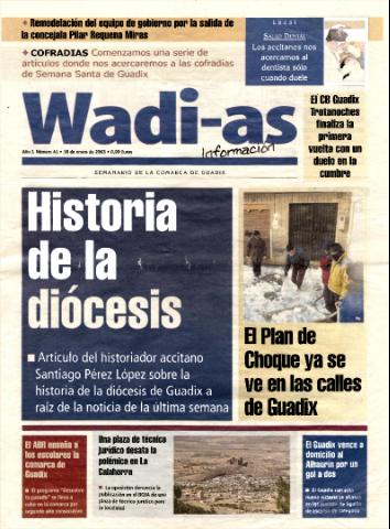 'Wadi-as información : periódico semanal de la comarca de Guadix.' - Año I Número 41 - 2003 enero 18