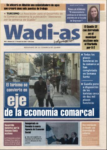 'Wadi-as información : periódico semanal de la comarca de Guadix.' - Año I Número 54 - 2003 abril 17