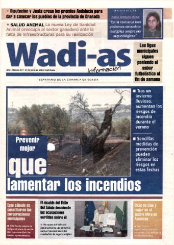 'Wadi-as información : periódico semanal de la comarca de Guadix.' - Año I Número 62 - 2003 junio 13