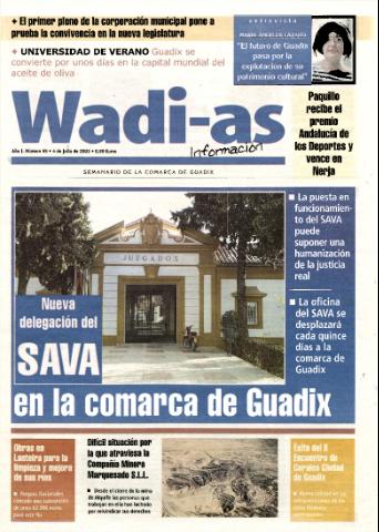 'Wadi-as información : periódico semanal de la comarca de Guadix.' - Año I Número 65 - 2003 julio 4