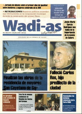 'Wadi-as información : periódico semanal de la comarca de Guadix.' - Año I Número 66 - 2003 julio 11