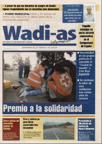 'Wadi-as información : periódico semanal de la comarca de Guadix.' - Año I Número 70 - 2003 agosto 8