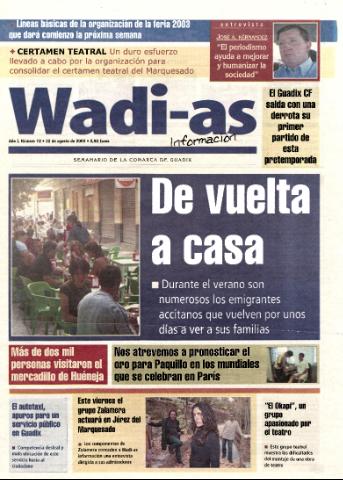 'Wadi-as información : periódico semanal de la comarca de Guadix.' - Año I Número 72 - 2003 agosto 22