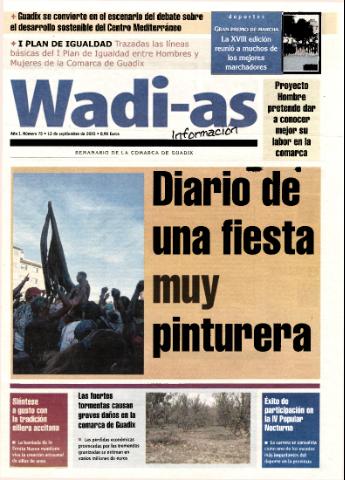 'Wadi-as información : periódico semanal de la comarca de Guadix.' - Año I Número 75 - 2003 septiembre 12